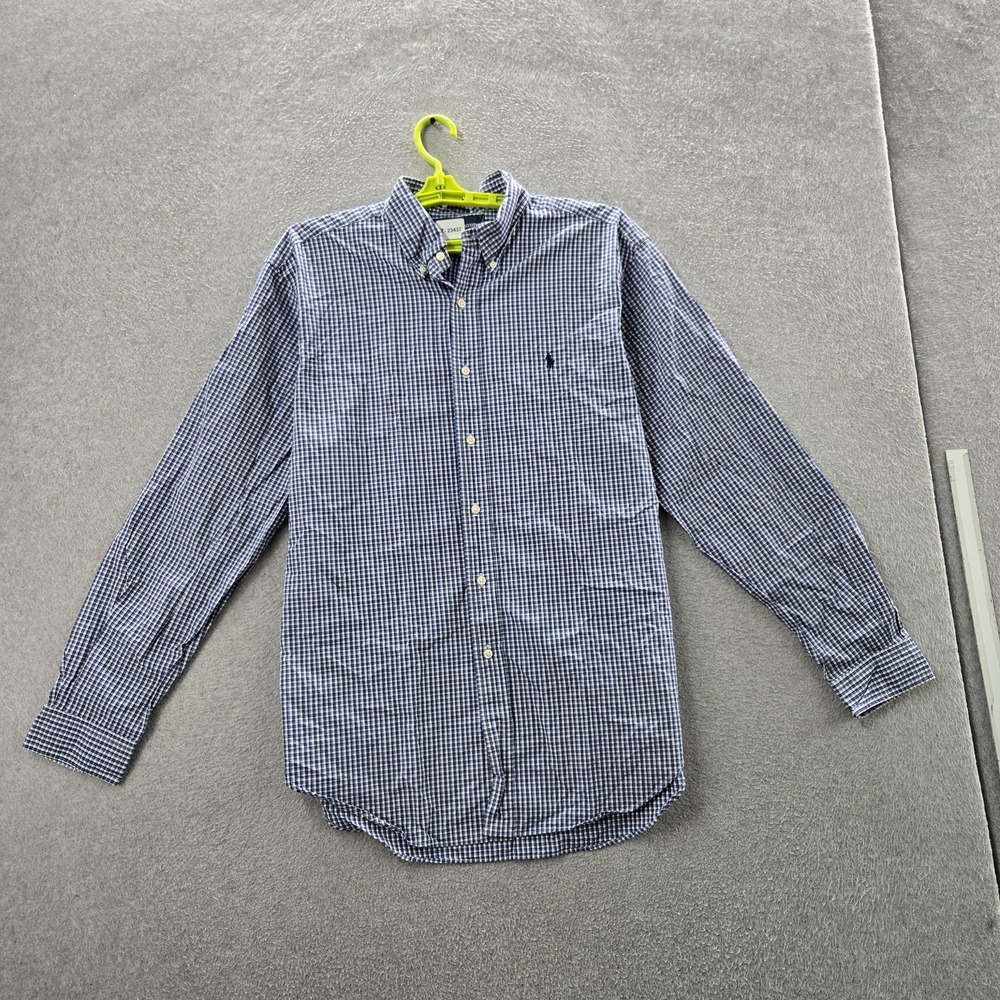 VINTAGE Ralph Lauren Men Button Up Shirt 16 1/2 34/35 Blue Embroidered Plaid